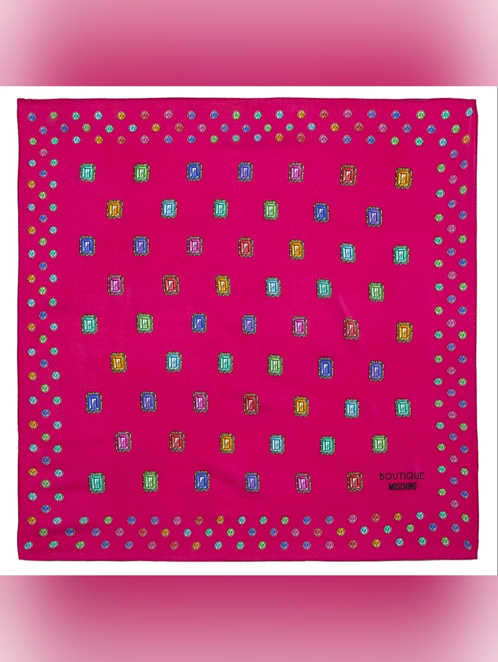 Moschino Bright Pink Jeweled Motif Scarf
